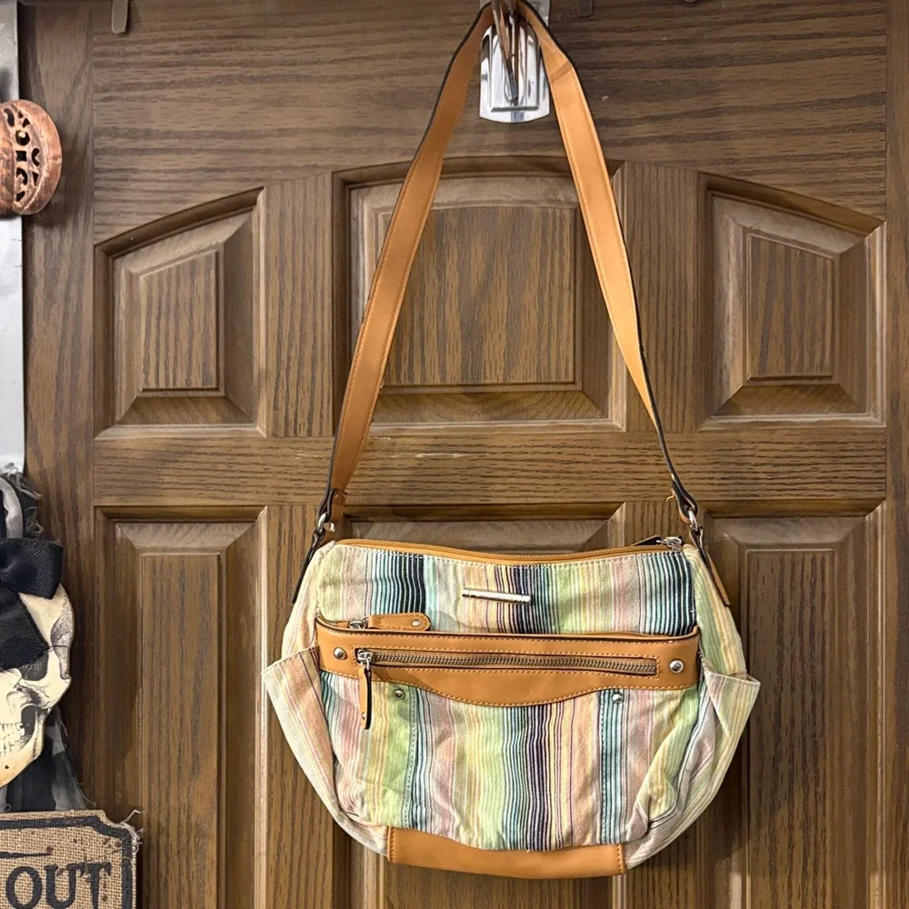 Jaclyn Smith Multicolor Striped Shoulder Bag with Tan Details